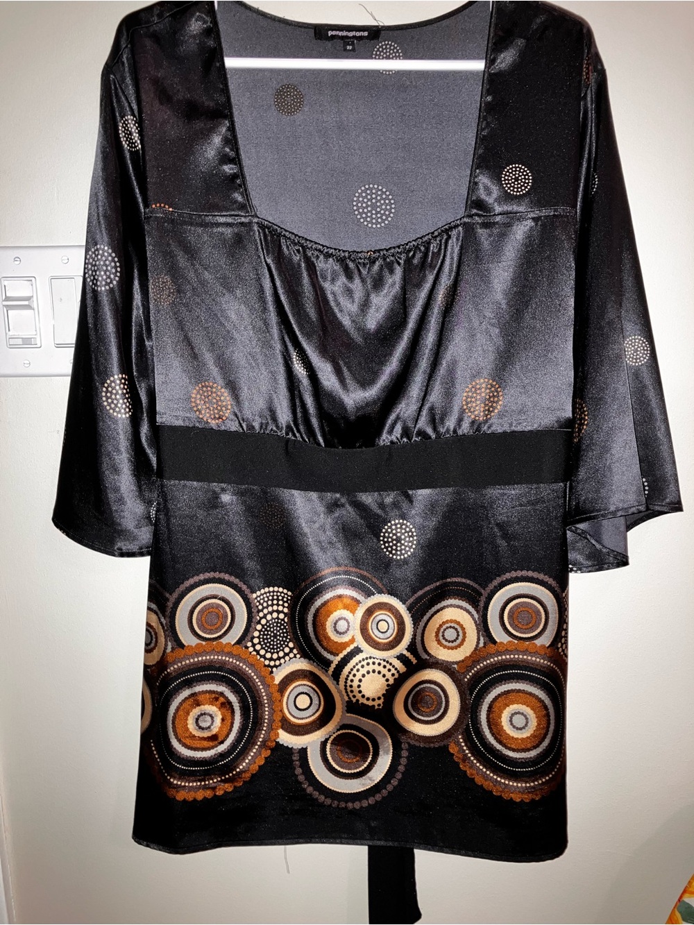 Penningtons Black Tunic BrownCream Circular Print 70s boho striking gorecorp